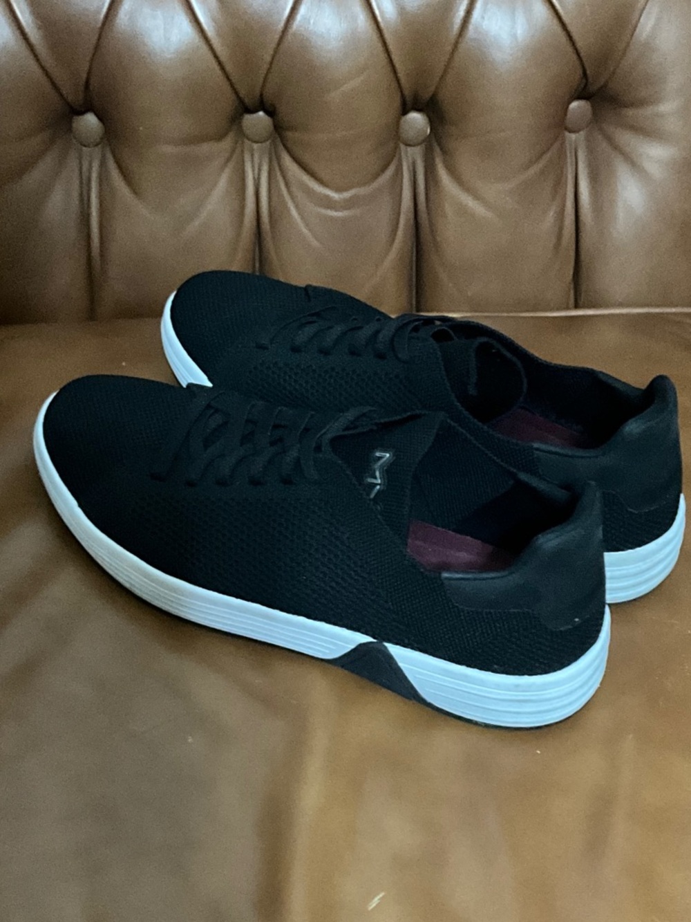 Men's Black Knit Lightweight Sneakers with White Sole